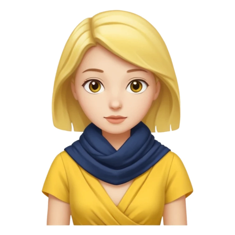 Woman with navy scarf, yellow dress sticker