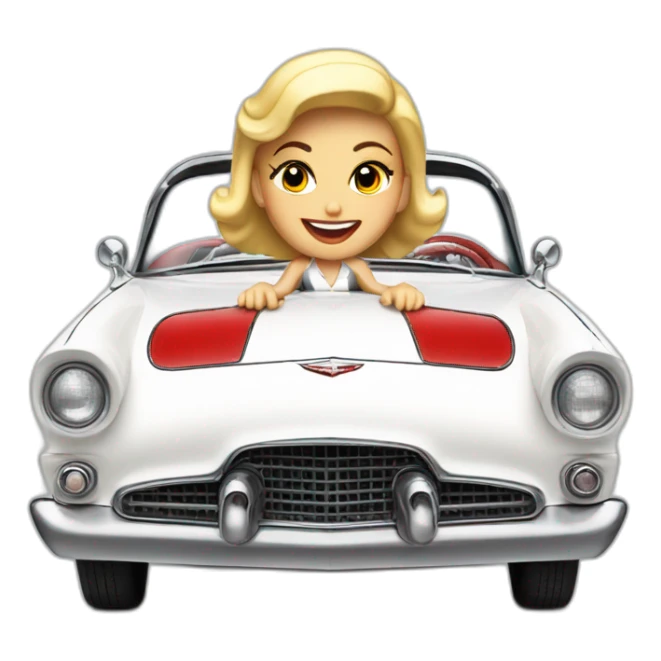 A woman driving a white 1957 Thunderbird sticker