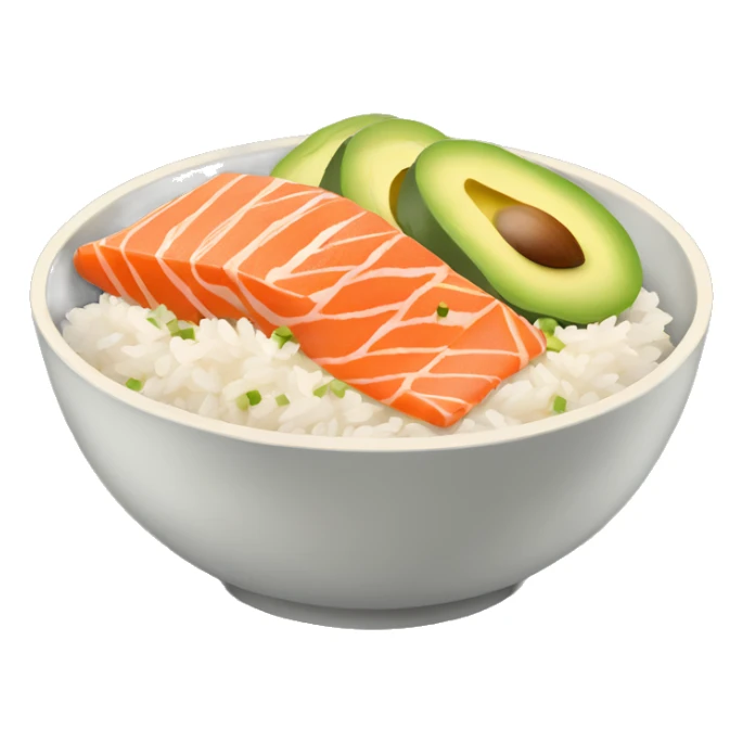 Bowl with rice, salmon and avocado topped with sesame sauce  sticker
