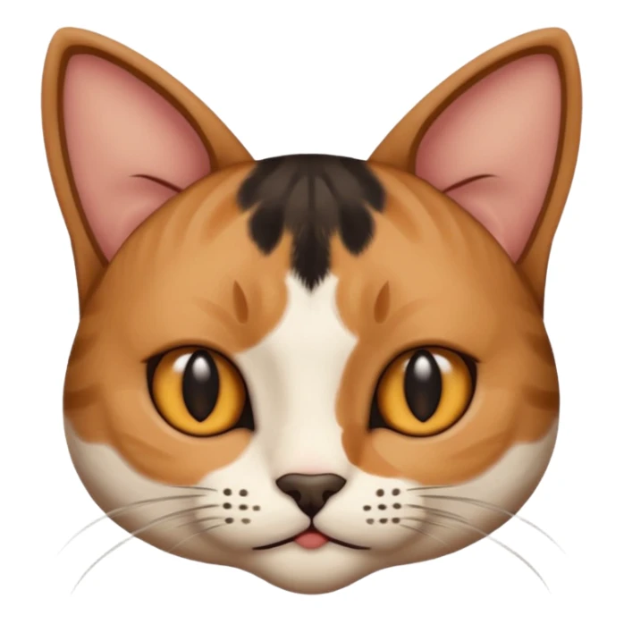 a cat, the left ear is brown, and the right ear is black sticker