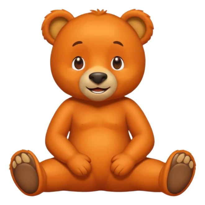 Create a orange friendly bear, make him look like from a kid cartoon and make him smile. Show his whole body. Make him look shy and cross his leg sticker