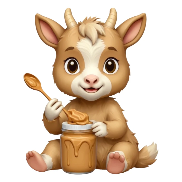 cute baby goat eating peanut butter sticker