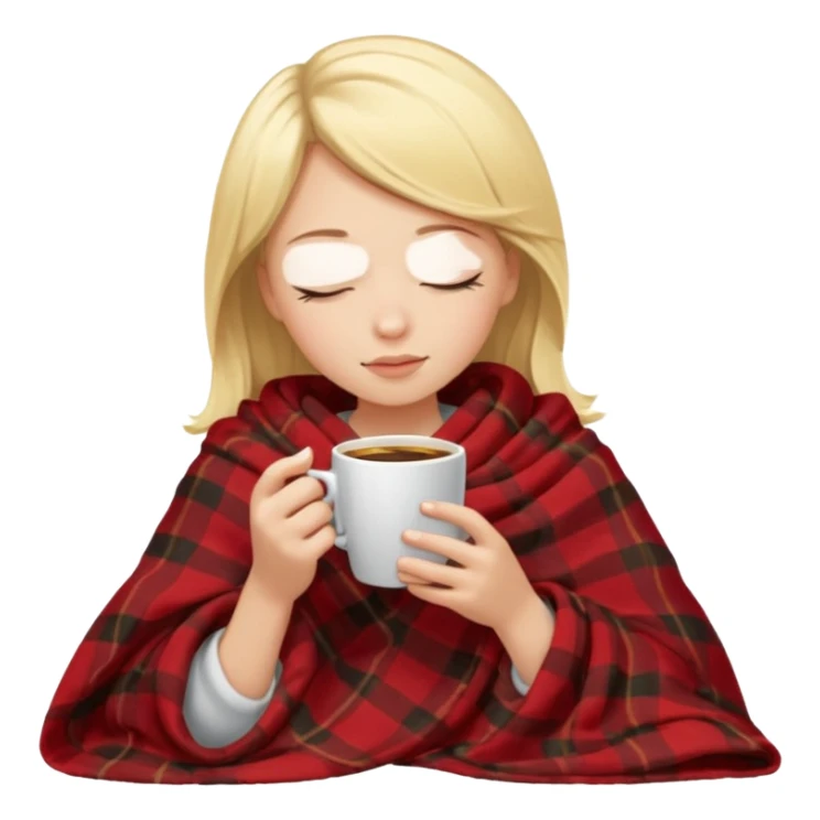 Blonde girl inside a blanket sipping coffee eyes closed sticker