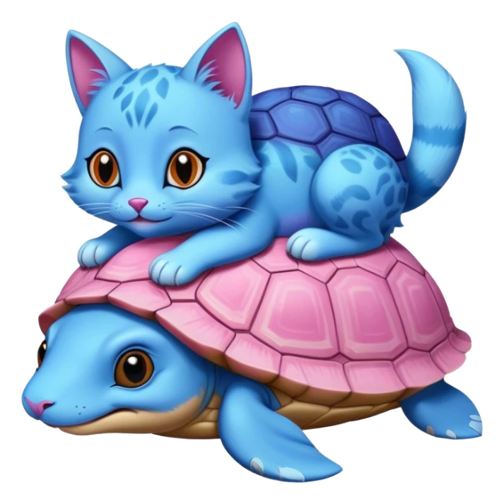 A blue cat turtle on top of a pink fox turtle sticker