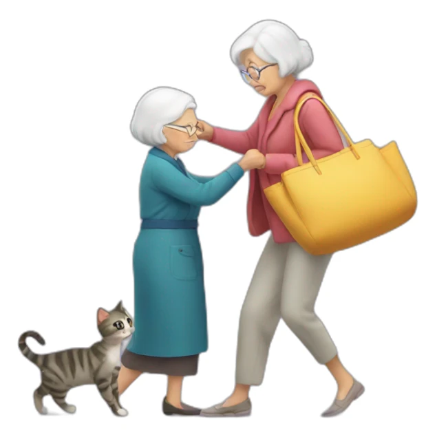 cat stealing bag from old woman sticker