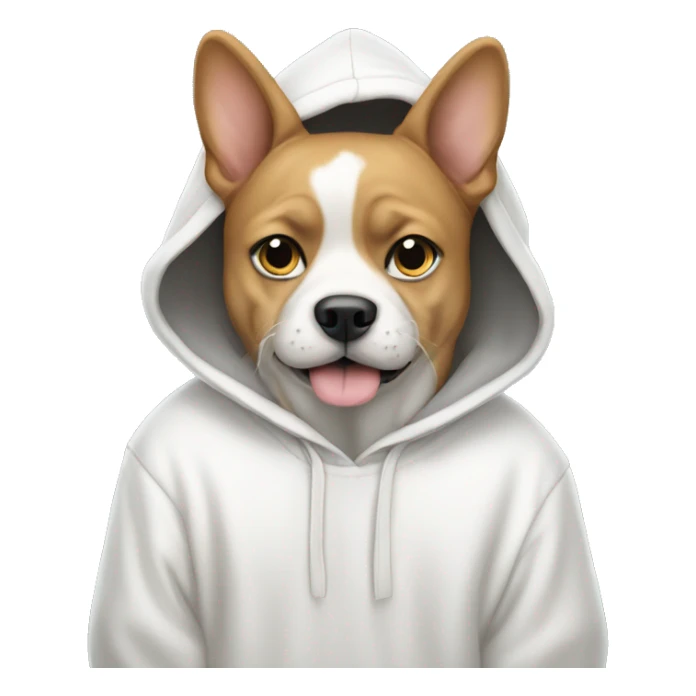A dog with a white big hoodie that has a little kitty in it . sticker