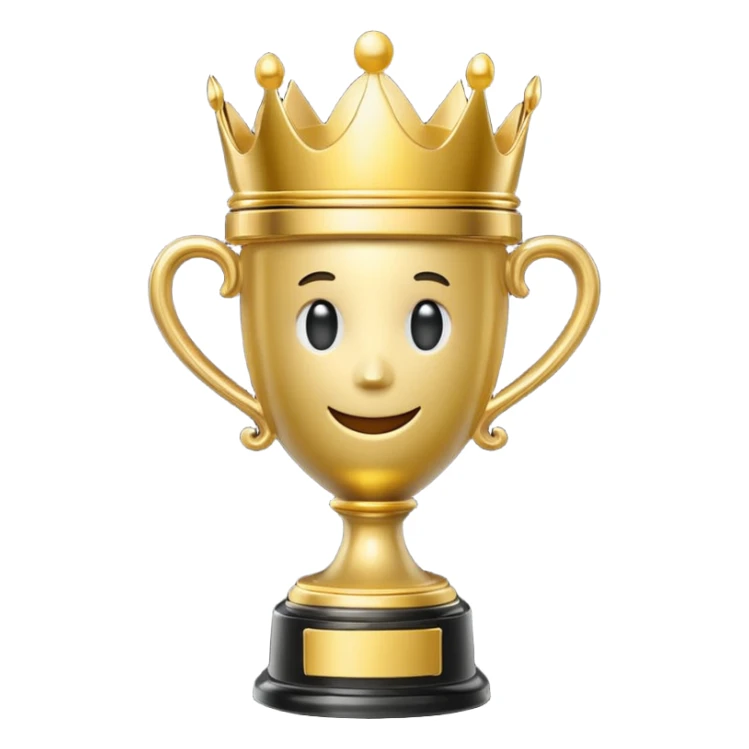 Win Emoji

Glossy 3D emoji showing a gold trophy with a small crown, glowing effect, black and gold theme. sticker