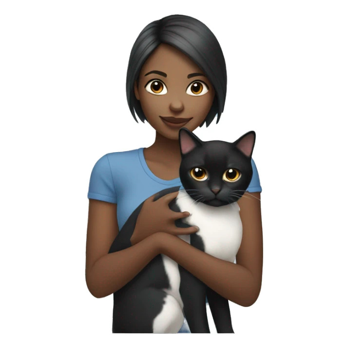 Straight hair Black girl holding black/white cat sticker