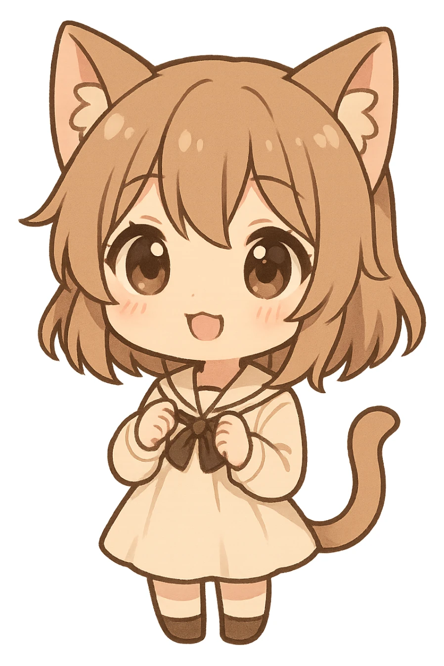 anime catgirl, chibi style, oversized head, big eyes, cat ears, simple background, adorable expression sticker