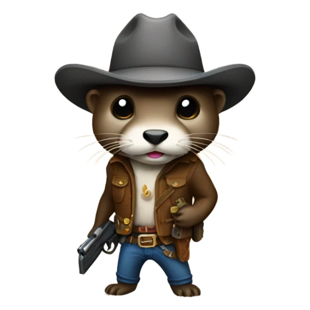 Gun toting otter with a cowboy hat sticker