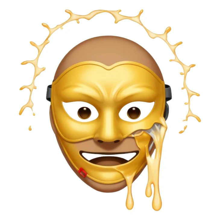 Figure ripping a mask in half, energy leaking from the tear sticker