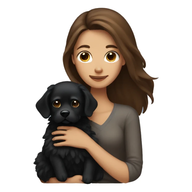 Long brown haired woman holding fluffy black dog sticker