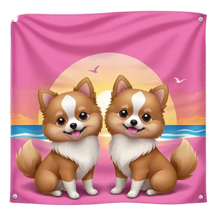 pink summer sunset celebration flag with two brunette sisters a pomeranian and aesthetic  sticker
