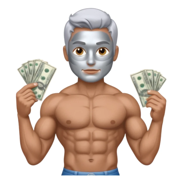 Silver skin muscle holding money sticker
