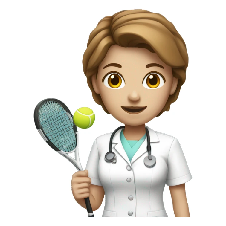 White female nurse playing tennis with brown short hair  sticker