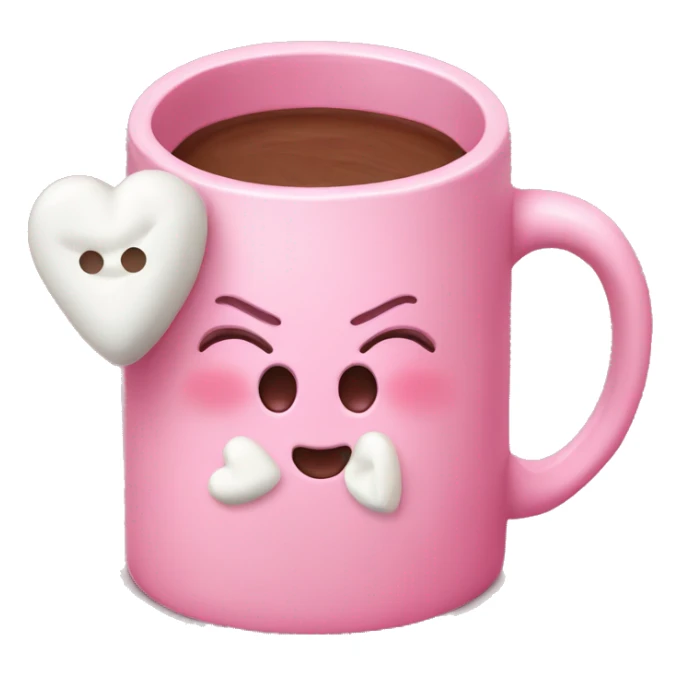 Pink mug filled with hot chocolate topped with heart shaped marshmellows sticker