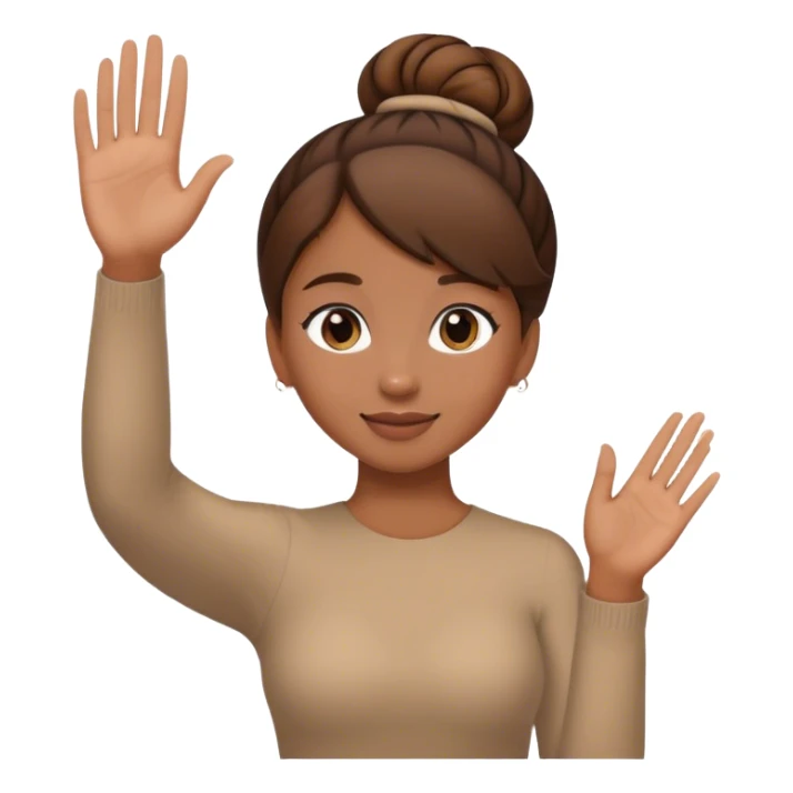 Light brown skin girl, brown hair in bun, waving goodbye sticker