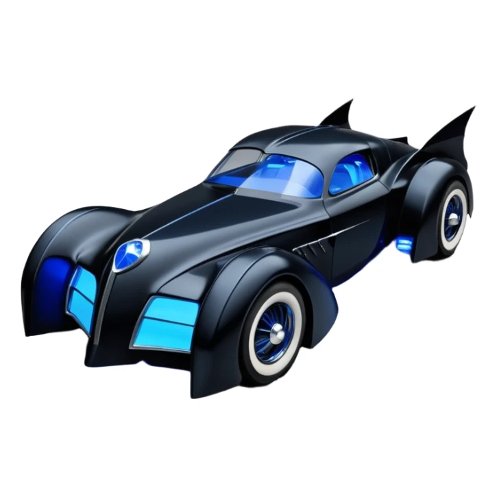  the animated series aerodynamic alien opulent dark knight futuristic concept Batmobile loosely based on 1936 cord 812(flat long straight faceted mechanical body) winged stealthy blue headlight covers street hot rod  sticker