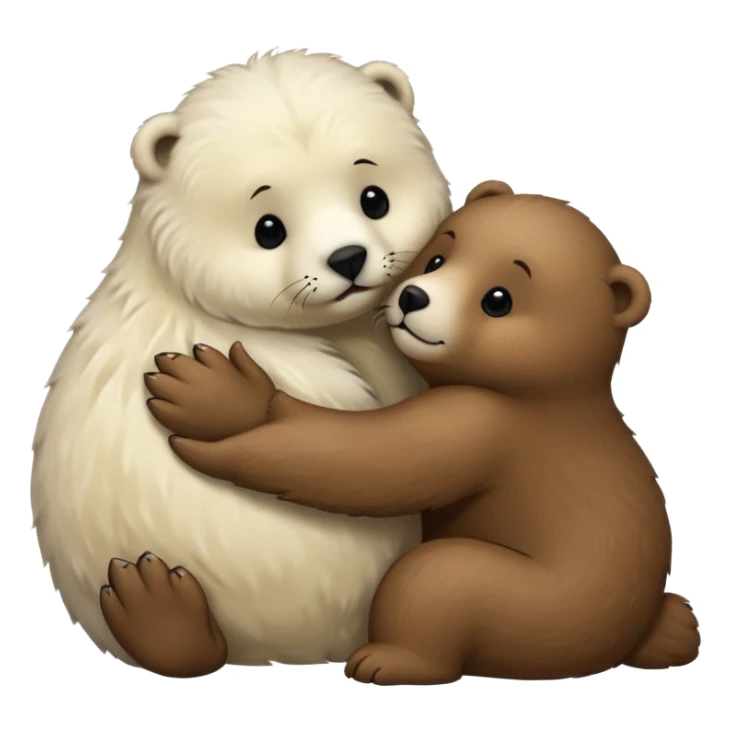 small white seal kissing a big brown bear sticker
