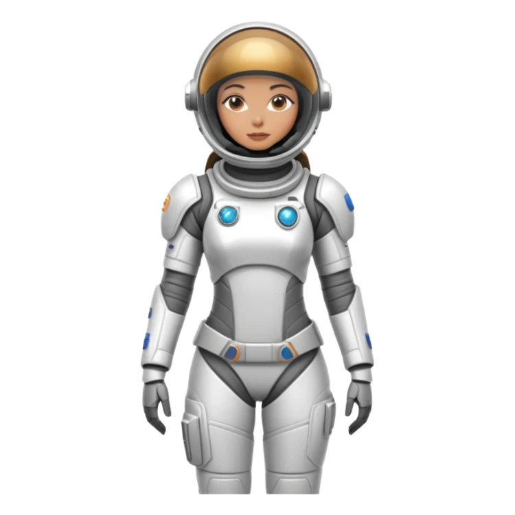 Futuristic female astronaut in a high-tech spacesuit, sleek helmet with reflective visor, detailed sci-fi armor, standing pose, science fiction aesthetic sticker