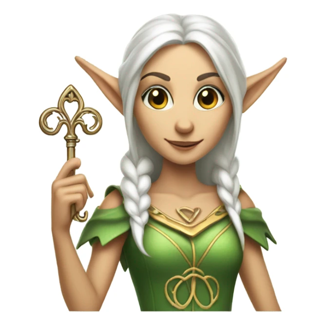 an elf woman login holding a big key sticker