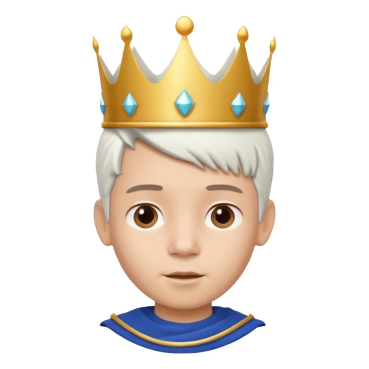Royal latin Kid boy with crown head 3d style only face half rotate head white hair sticker