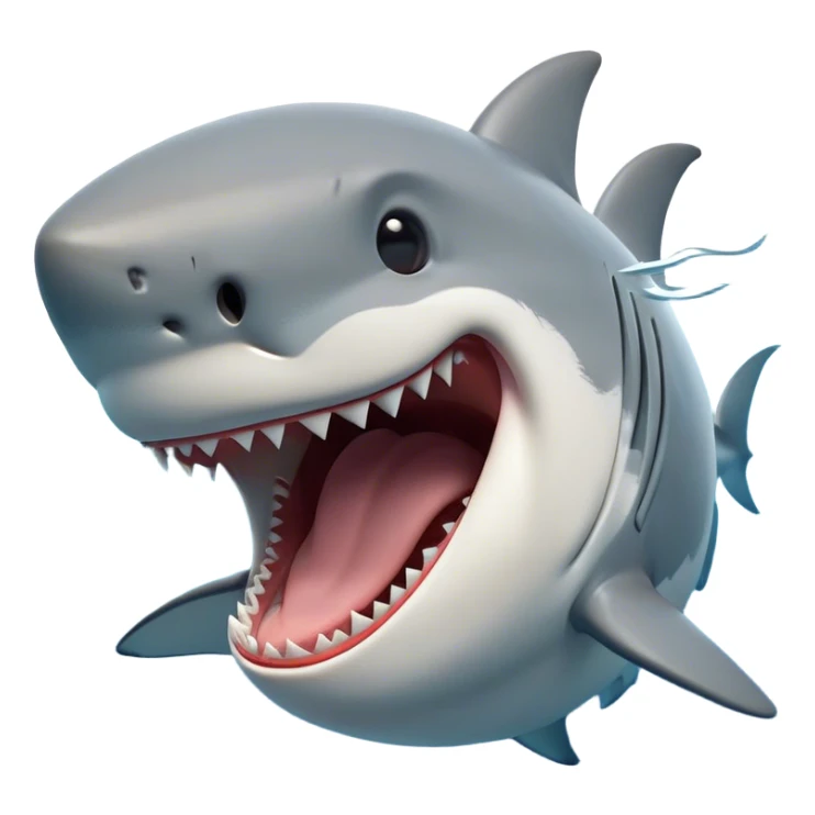 Cinematic Cute Yawning Great White Shark Portrait Emoji, Head tilted slightly with a dramatic, wide-open yawn, showcasing its robust, streamlined form with a slightly open mouth revealing powerful jaws and sleepy, half-closed eyes, Simplified yet irresistibly adorable features, highly detailed, glowing with a soft, cozy oceanic glow, high shine, relaxed yet expressive, stylized with a hint of whimsical aquatic ease, soft glowing outline, capturing the essence of a drowsy yet affectionate great white shark that appears ready to stretch and yawn its way out of the screen! sticker