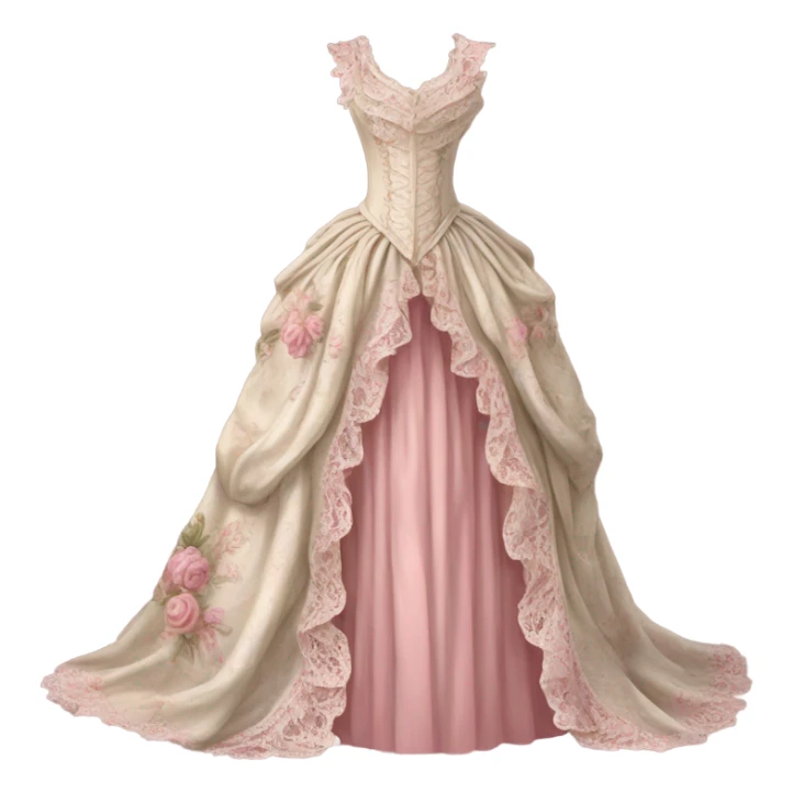 Realistic, detailed rococo dress, beige and pink sticker