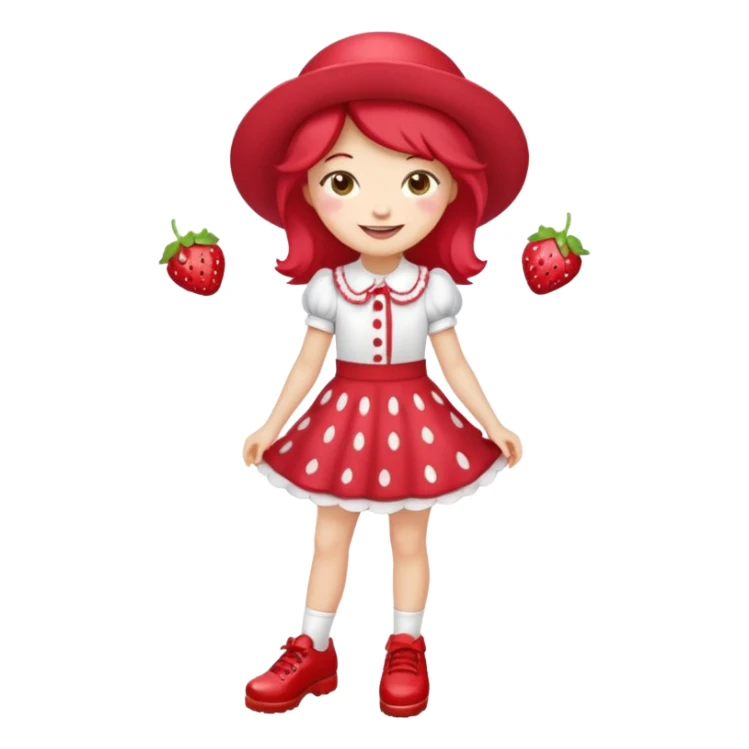 pretty and cute realistic modern day strawberry shortcake full body with red shoes emoji sticker