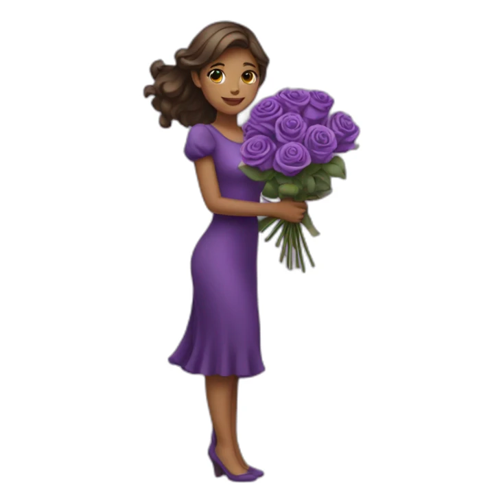 A very beautiful girl carrying purple roses sticker
