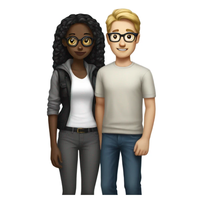 White nerdy man with black girl  sticker