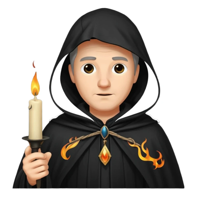 ancient man in black cloak hold a black candle sticker