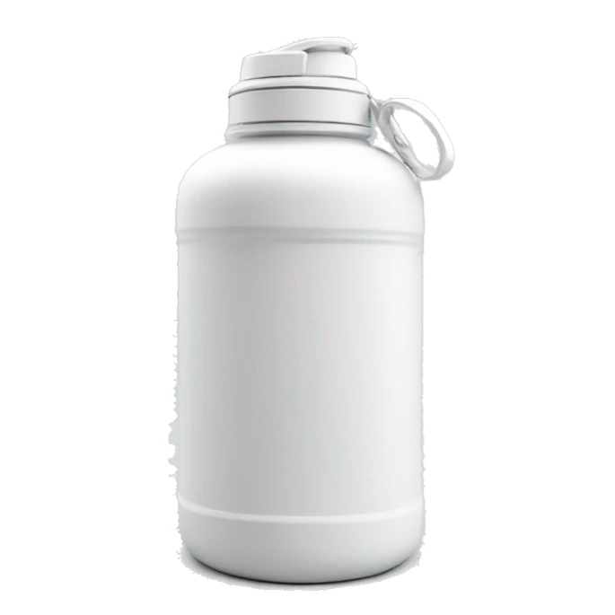 white water bottle with white lid, white handle strap sticker
