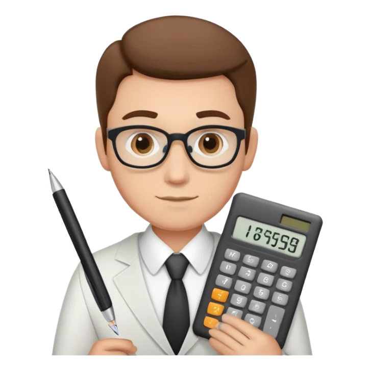 male accountant with calculator, ledger and pen sticker