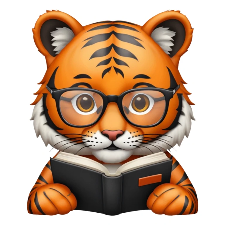 tiger face holding book wearing glasses for Twitch emote sticker