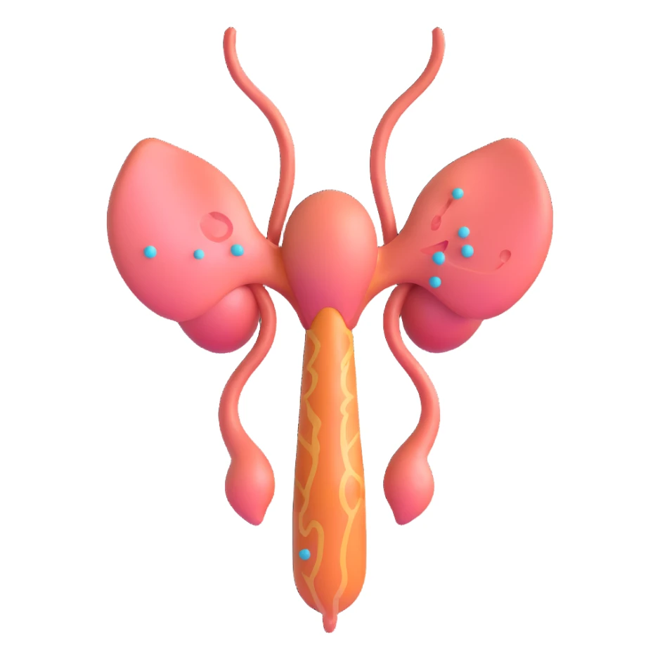 symbolic 3D icon of PCOS, no background: stylized uterus with elements representing polycystic ovaries, realistic modern style, light colors, 3D effect, aspect ratio 2:3 sticker