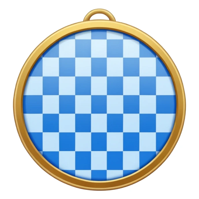 A round blue checkered check, like an official medal, with regular wavy edges and evenly sized ridges all around. sticker