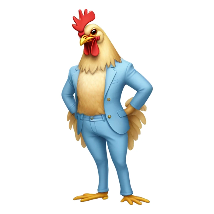 a chicken wearing light blue pants on its skinny legs  sticker