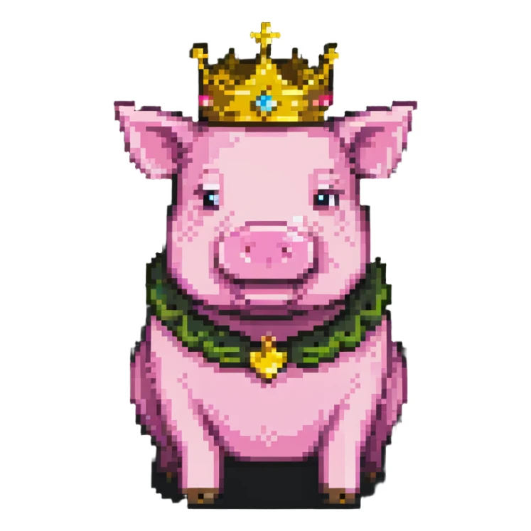 Minecraft style pig with a golden crown inspired by Technoblade sticker