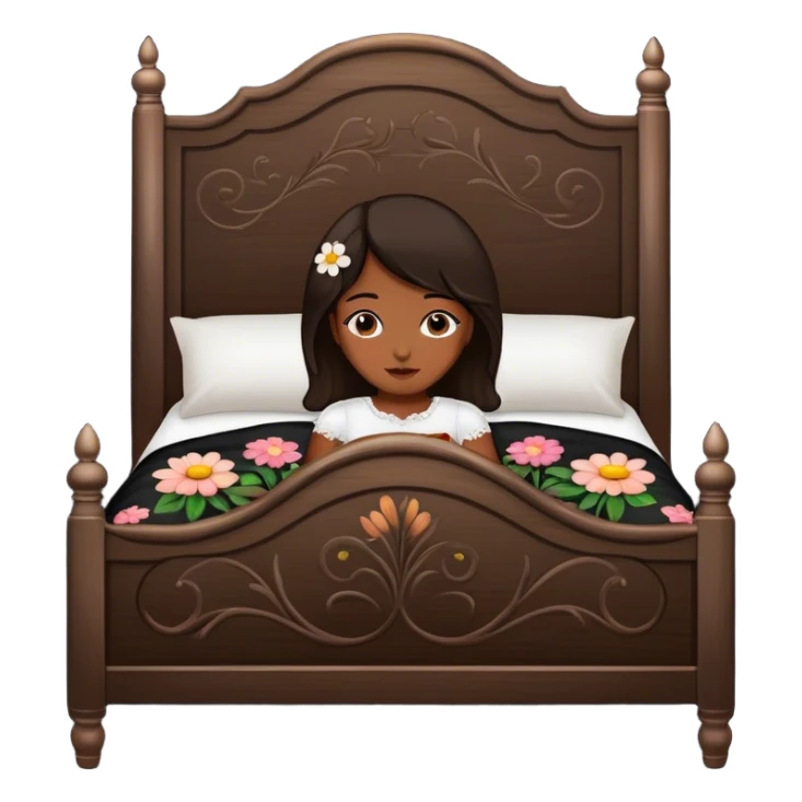 BLACK WOOD Vintage bed with flower design sticker