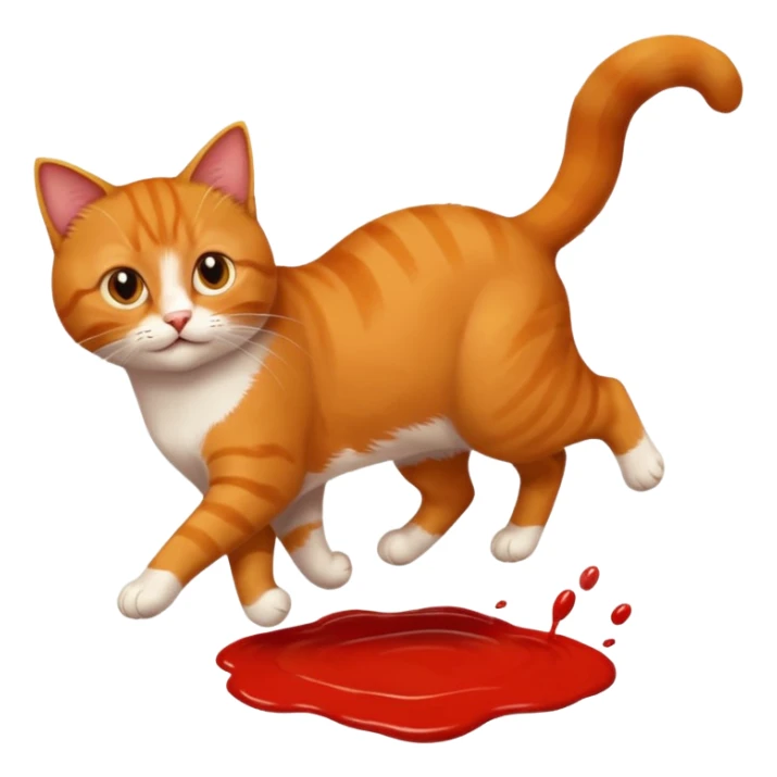 Chat roux qui saute dans la peinture sticker