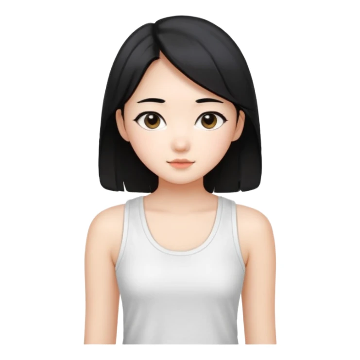 Cute preppy , straight hair,a basic white tank top,korean sticker