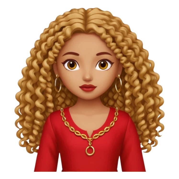 generate a pretty bratz girl with a red kurti, long curly hair, hoops sticker