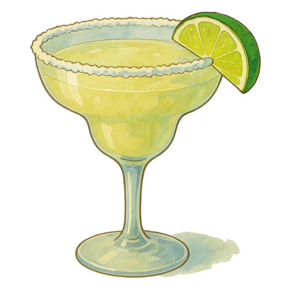 close-up of a margarita with lime wedge, ghibli style sticker