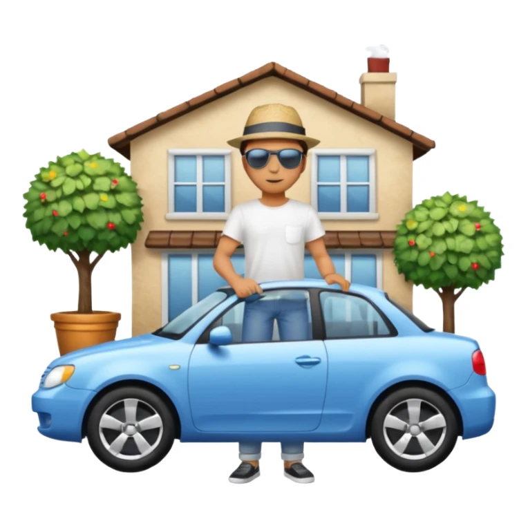 man washing a car outside his house full body sticker