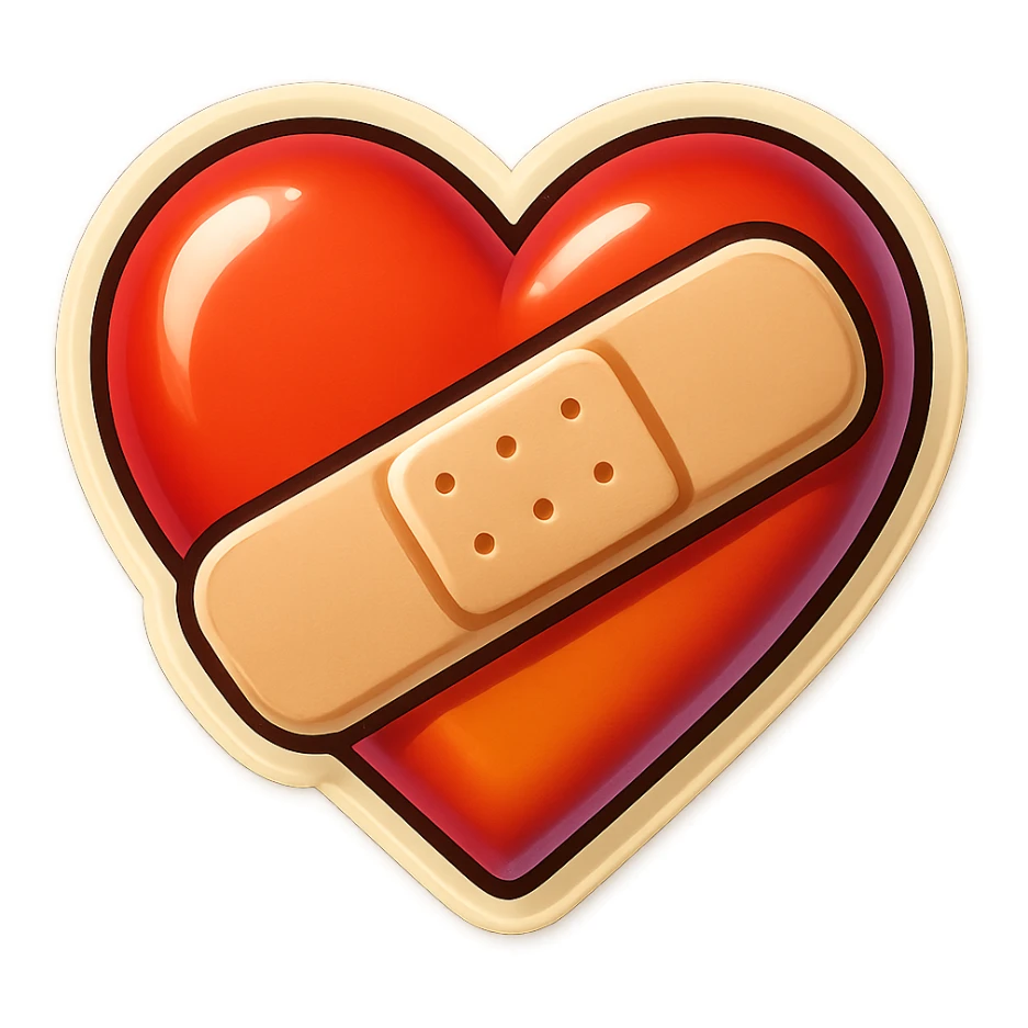 retro sticker style heart with a bandage across it, bold and playful sticker
