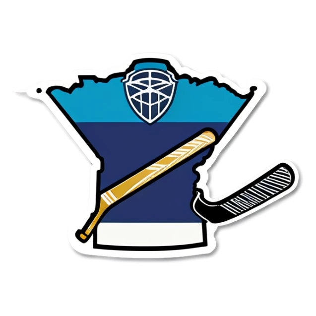 Outline of Minnesota with hockey sticks and puck  sticker