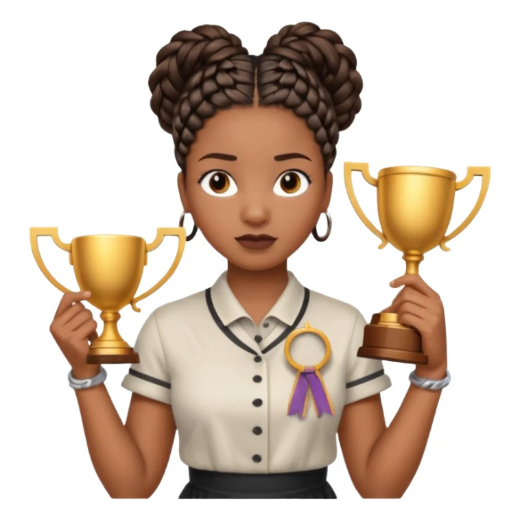 generate an emoji for this phrase, Start strong to earn trust and be noticed. End strong to be remembered. make it a black woman in braids updo looking determined with a script in hand and a trophy sticker