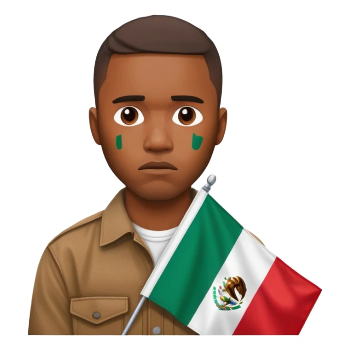 Frank ocean holding the Mexican flag and his face looks sad with twars sticker