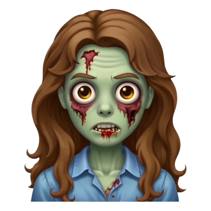 zombie com cabelo ondulado longo marrom e sem franja fofa sticker
